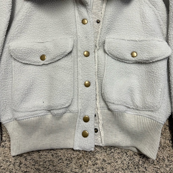 Free People Shasta Snap Up Fleece Bomber in Morning Fog Grey - Picture 7 of 8